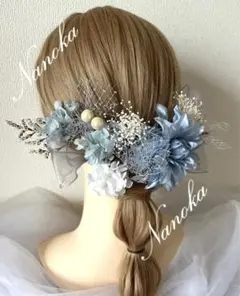 銀箔付き♪ブルー×ホワイト髪飾り♪ドライフラワー♪成人式♪結婚式♪卒業式♪パール