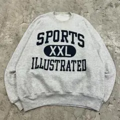 カレッジ　3段ロゴ　トップス　長袖　スウェット　古着　杢グレー　XL相当