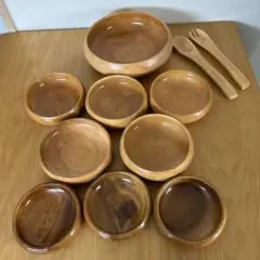 木製ボウルとプレートのセット