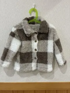フリースチェック柄ジャケットと帽子セット