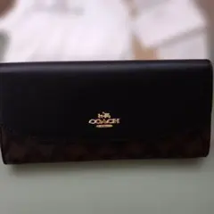 COACH 長財布 シグネチャー ブラック ブラウン 専用袋　箱付き