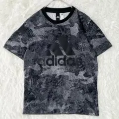 アディダス 近年モデルTシャツ M 黒 カモフラ迷彩 ビッグロゴ 綿 レディース