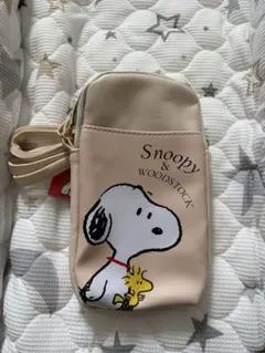 スヌーピー　SNOOPY スマホショルダーバッグ　ポーチ　　アイボリー