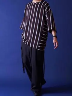 Casper John / キャスパージョン ストライプビッグTシャツ 黒赤灰のサムネイル