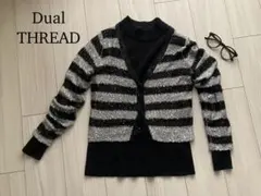 値下げ【手洗いOK】Dual THREAD ストライプ長袖カーディガン ラメ
