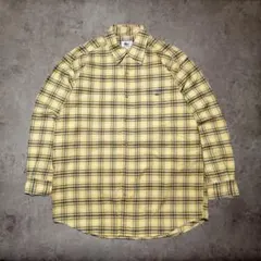 【美品】80s LACOSTE ラコステ 大沢商会 長袖チェックシャツ 黄 L