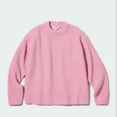 【美品】ユニクロ　ウォッシャブルソフトニットクルーセーター　ピンク　XL