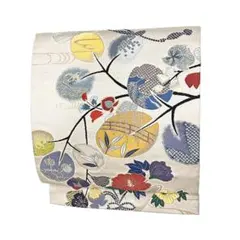 袋帯 白 唐織 西陣織 唐織 正絹 新古品 ちどり 六通 No.ymo0153