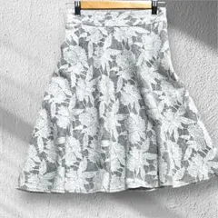 ロペピクニック レースフレアスカート 花柄 38 Mサイズ グレー×ホワイト