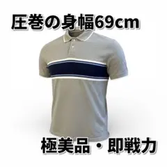 極美品 身幅69cm XL ポロシャツ グレー 胸ボーダー オーバーサイズ