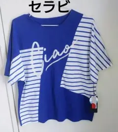 タグ付き未使用！Ciao ロゴ 半袖Tシャツ 青/白ストライプのサムネイル