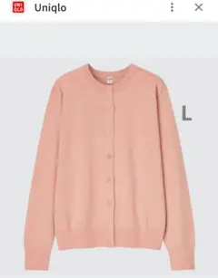 美品UNIQLO UVカットクルーネックカーディガン ピンク 長袖 L