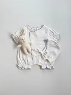 【monbebe】アイレットブルー グローリーロンパース、ニューボーンボンネット