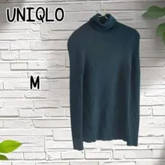 UNIQLO レディース ハイネック グリーン 長袖 縦ライン Mサイズ