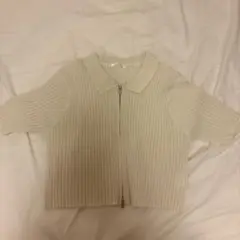 クリーム色リブ編み半袖ニット