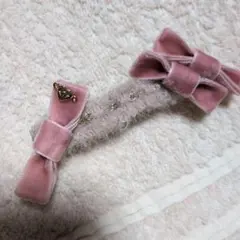 ピンクベルベットリボンヘアクリップ