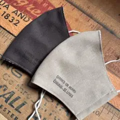 ハンドメイド布マスク★18216 大人用 綿麻 薄いベージュ ブラック 黒系