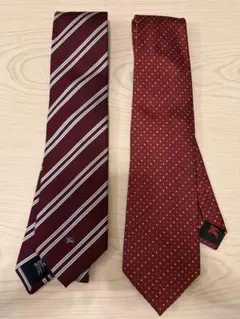 Burberry ネクタイ 2本セット ボルドー ストライプ ドット