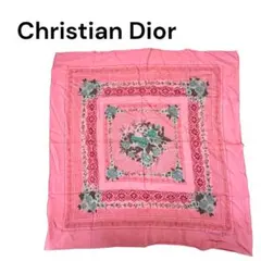 Christian Dior シルクスカーフ 花柄 ピンク 大判 72cm 美品