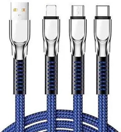 USBケーブル 3in1 充電ケーブル 高耐久編組ナイロンケーブル 携帯ケーブル