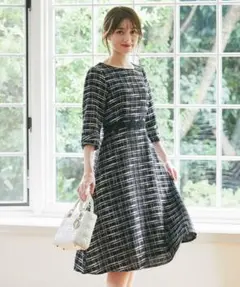 ウエストフラワーレース装飾ツイードワンピース tocco closet