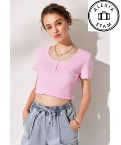 最終価格　極美品　ALEXIASTAM ロゴ入り リブカットソー　アリシアスタンのサムネイル