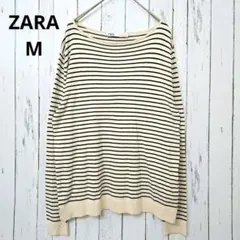美品✨ZARA ザラ ボーダーニット M アイボリー×ブラック　薄手