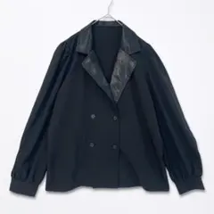 美品 Dazy デイジー ブラウス シャツ L 黒 レザー調襟 ダブルボタンのサムネイル