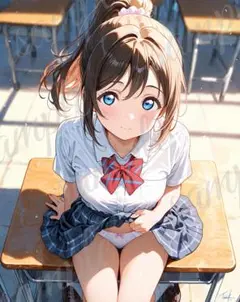 p823 かわいい イラスト 黒髪 アニメ A4ポスター