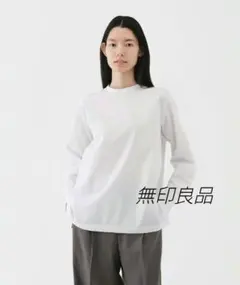 無印良品 乾きやすい ブロード長袖ブラウス スタンドカラー 綿混 ホワイトのサムネイル