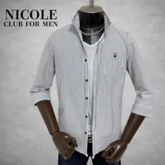 NICOLE CLUB FOR MEN 七分袖シャツ　ストライプ柄シャツ