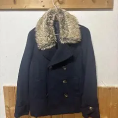 ネイビー ファー襟 ダブルブレストジャケット