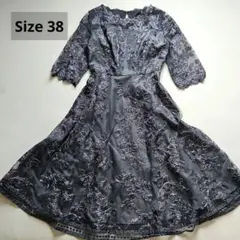 ネイビー　総レースワンピース♡フレア お呼ばれ ドレス　オケージョン