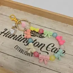 カラフルリボン付き携帯ストラップ★ハンドメイド