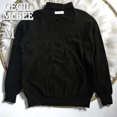 CECIL McBEE M チョーカー風 ニットトップス 黒色 Vネック リブ