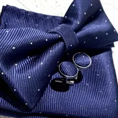 ☆結婚式　メンズ　蝶ネクタイ　チーフ　カフス　ブルー　青　紺色　gtm