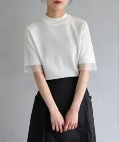 【＆g’aime】アンジェム 美品 袖シアーサマーニット ホワイトのサムネイル