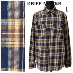 KRIFF MAYER●チェック柄シャツ●Ｌサイズ●綿●ネイビー×茶●長袖シャツ