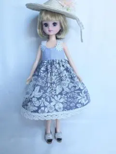 22cmドール服 レース切り替えワンピース♡ツイードお花バッグ♡2点