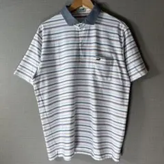 美品【クロコダイル】マルチストライプポロシャツ (3L-W)ビッグサイズ