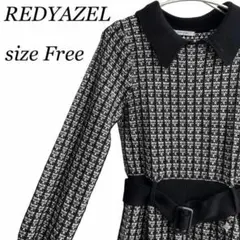 REDYAZEL レディアゼル 襟付きニットワンピース チェック柄 ブラック Fのサムネイル
