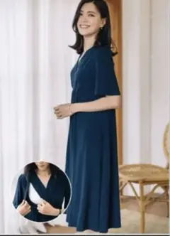 konny ネイビー Vネック 半袖 マタニティ　授乳　ワンピース　Sサイズ