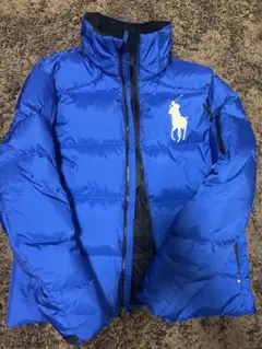 ラルフローレン ダウン ビックポニー刺繍 青 M フード取り外し可能