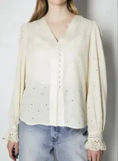 MOUSSY EYELET PUFF ブラウス　ネイビー