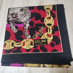 未使用　CELINE レオパード柄 綿100%大判ピンク　ゴールドチェーン