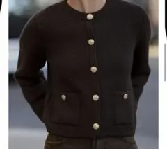 《ZARA》 金ボタン ニット カーディガン ブラウン Мエンブレムボタン
