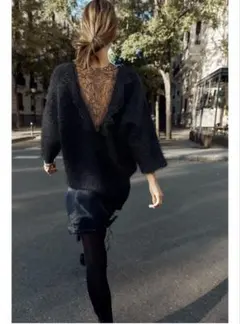 レースコンビニットセーター　ブラック　M