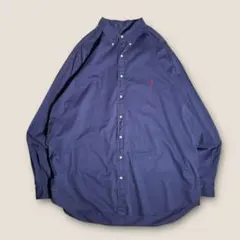 【オーバーサイズ】ラルフローレン 赤ポニー BD長袖シャツ 紺 2XLT
