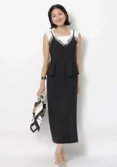 JUSGLITTY 新品タグ付 ペプラム キャミジャンスカ 黒2(M)ワンピース