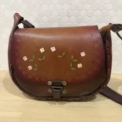 ヴィンテージ レザー ショルダーバッグ 花 デザイン カントリー【最終値下げ】のサムネイル